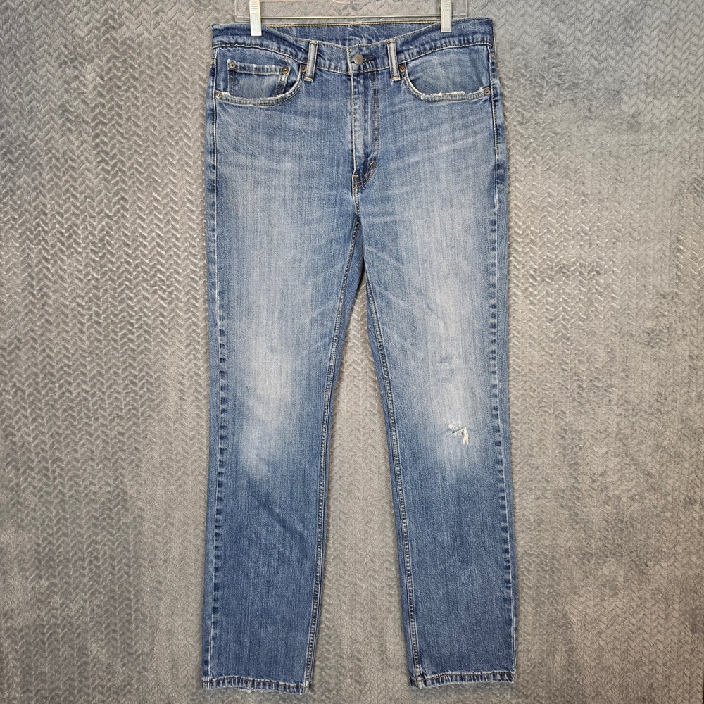 Levis 514 Straight Fit Jeans Mens 34x34 Medium Wash Blue Distressed Denim Pants